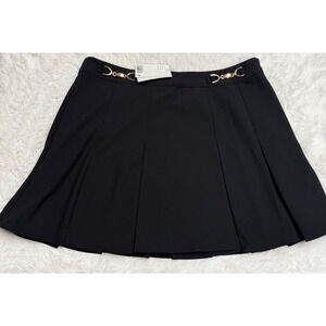 NEW NWT H&M Black Pleated Mini Skirt (15") Side Zip Sz MEDIUM M, 3101